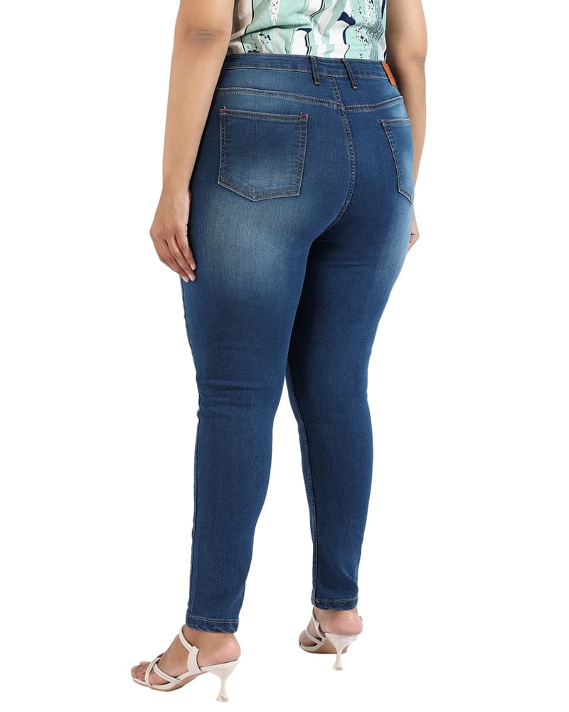 Women Mid Wash Skinny Fit Denim Jeans Navy